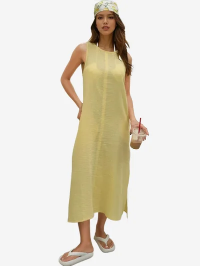 HICCUP Textured Cotton Midi Beach Dress with Slit