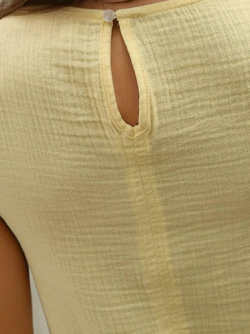 هيكاب فستان شاطئ قطني متوسط الطول مزخرف بفتحة - Image 4