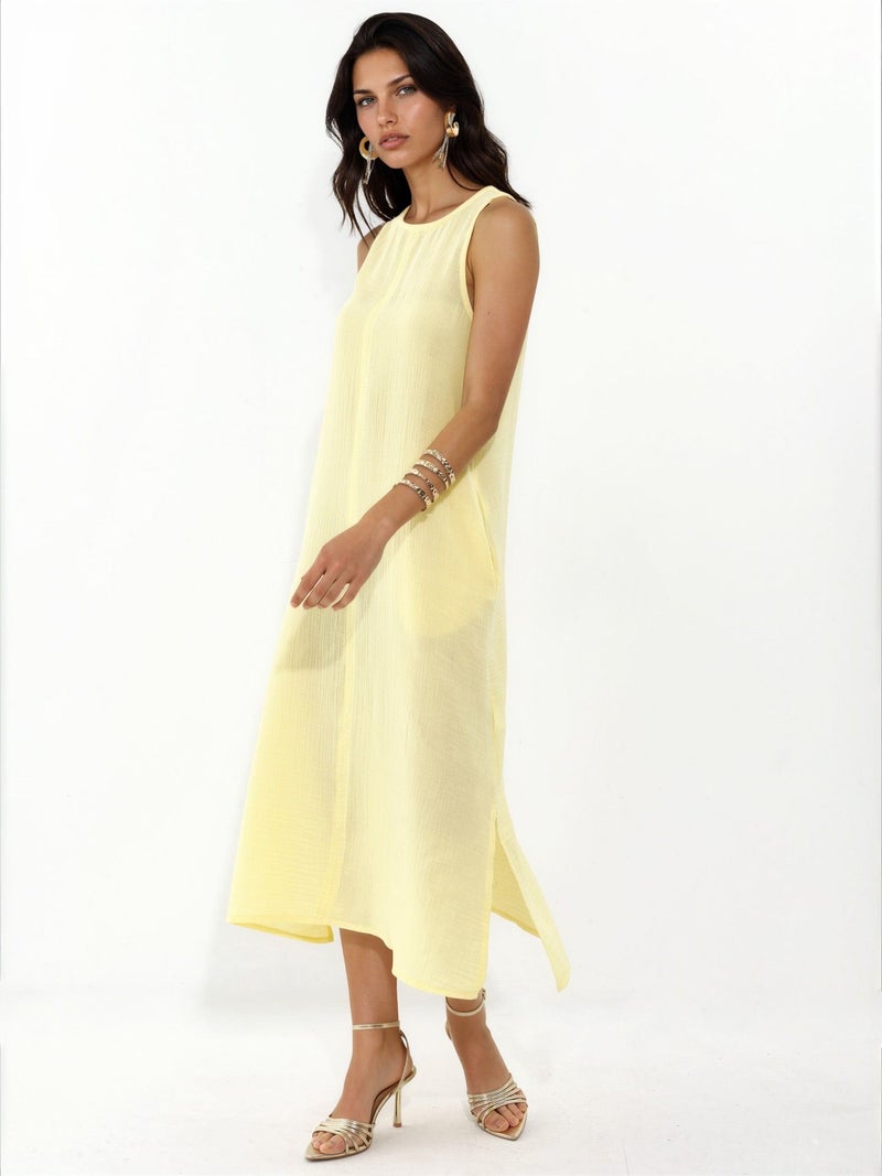 HICCUP Textured Cotton Midi Beach Dress with Slit - Image 2