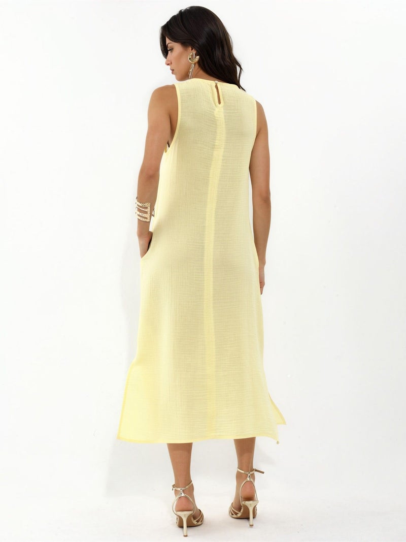 HICCUP Textured Cotton Midi Beach Dress with Slit - Image 3
