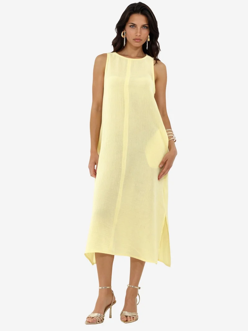 Textured Cotton Midi Beach Dress with Slit