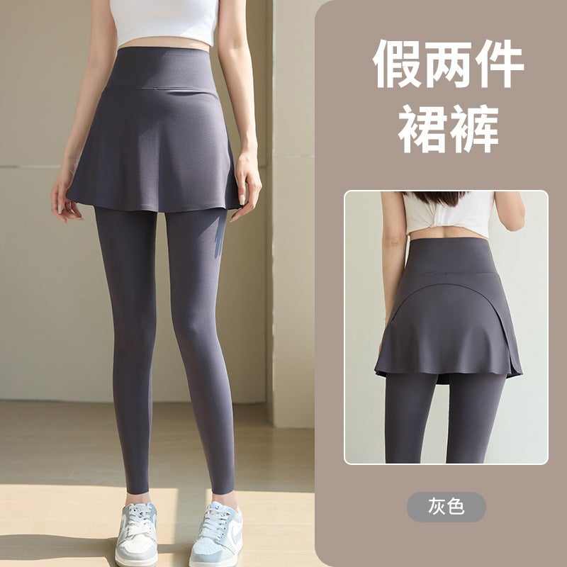 High Waist Tummy Control Shark Pants with Skirt Cover for Women Grey - Image 1