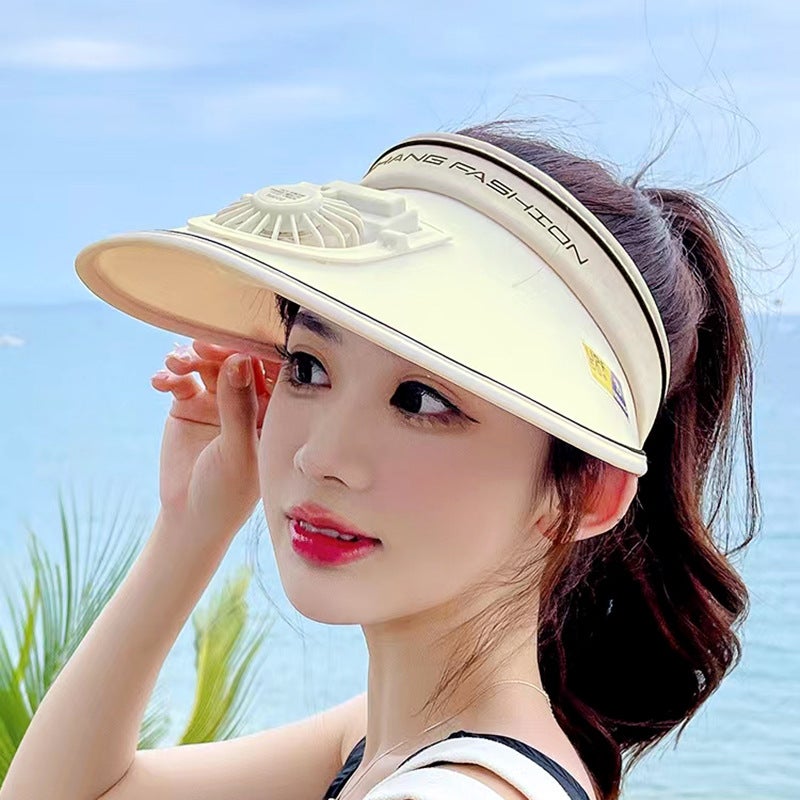 Sun Hat with Fan, UPF UV Protection, Summer Outdoor Sports USB Charging Visor Hat for Women - Image 1