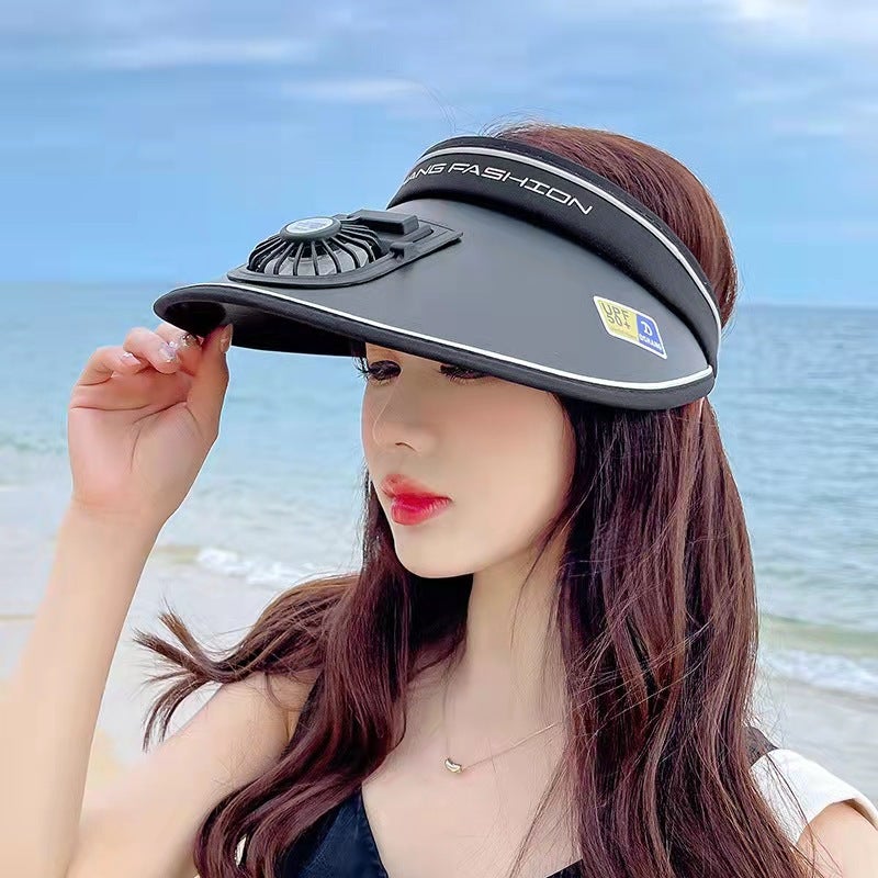 Sun Hat with Fan, UPF UV Protection, Summer Outdoor Sports USB Charging Visor Hat for Women - Image 3