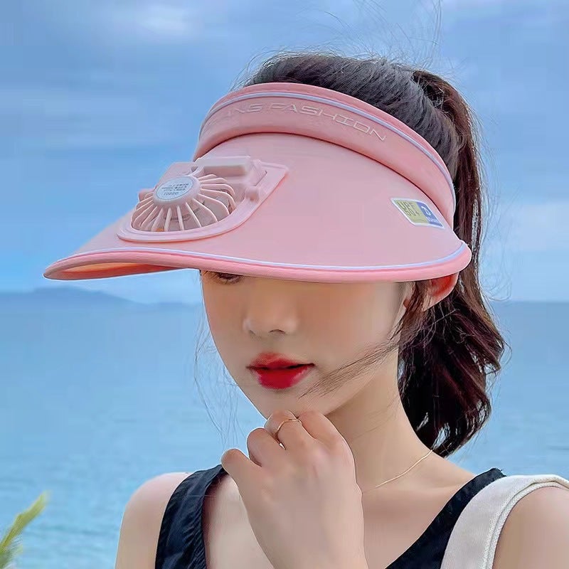 Sun Hat with Fan, UPF UV Protection, Summer Outdoor Sports USB Charging Visor Hat for Women - Image 2