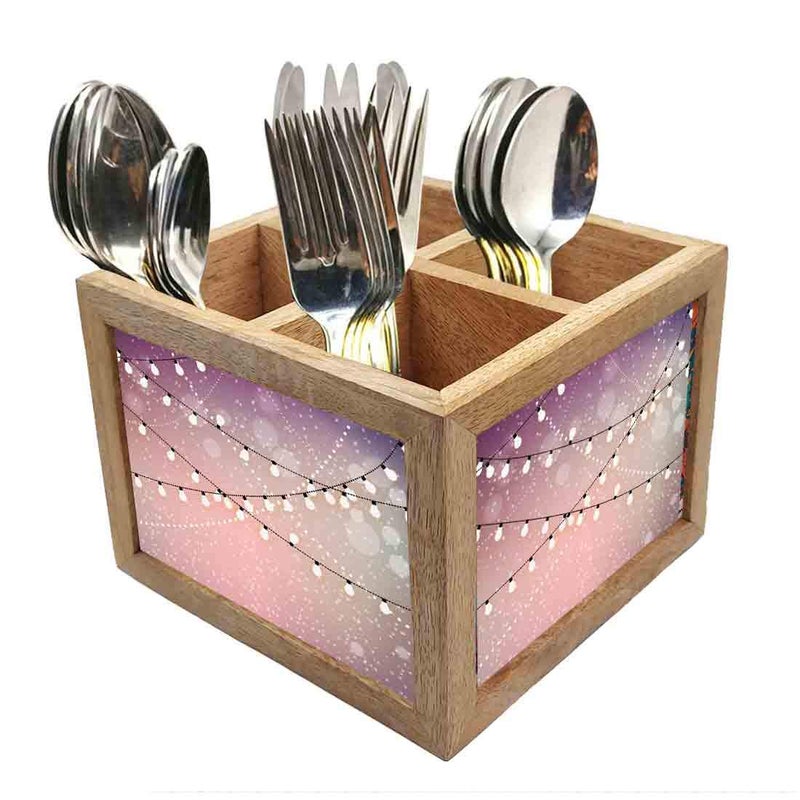 Nutcase Wooden Cutlery Stand Holder Silverware Caddy Spoons Forks Knives Organizer for Dining Table Kitchen Made in IndiaSpoons NOT Included Lightning - Image 1