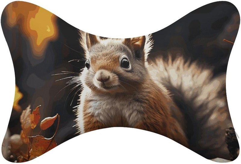 Squirrel in The Woods Car Neck Pillow Set of 2 Ultra Comfortable Car Headrest Pillow for Driving Soft Car Neck Support Pillow, Memory Foam and Breathable Removable Cover - Image 1