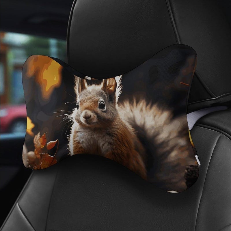 Squirrel in The Woods Car Neck Pillow Set of 2 Ultra Comfortable Car Headrest Pillow for Driving Soft Car Neck Support Pillow, Memory Foam and Breathable Removable Cover - Image 5