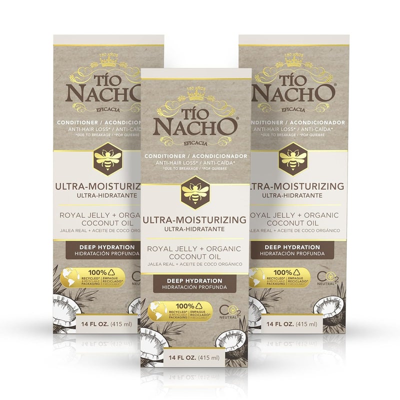 Tio Nacho Ultra Hydration Coconut Oil Conditioner AntiHair Loss Deep Nourishment UV Protection Frizz Control with Organic Coconut Oil  Royal Jelly  14 Oz Pack of 3