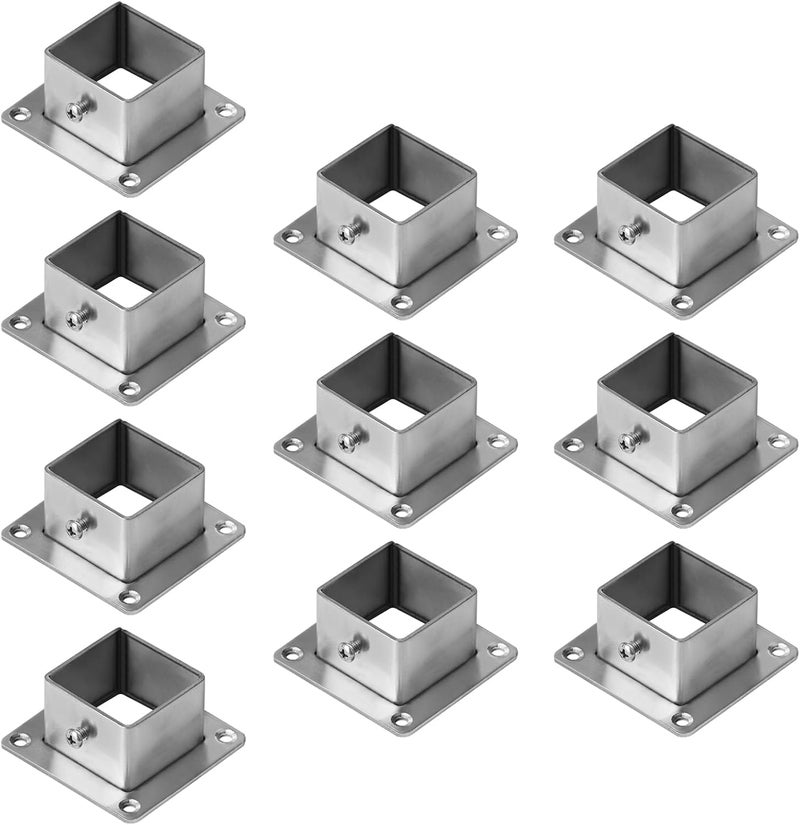eoere 10 PCS 1-1/2" Square Newel Post Flange Base, Stainless Steel Deck Rail Systems for 1.5" x 1.5" Post Fittings, Floor Fence or Deck Mount - Image 4
