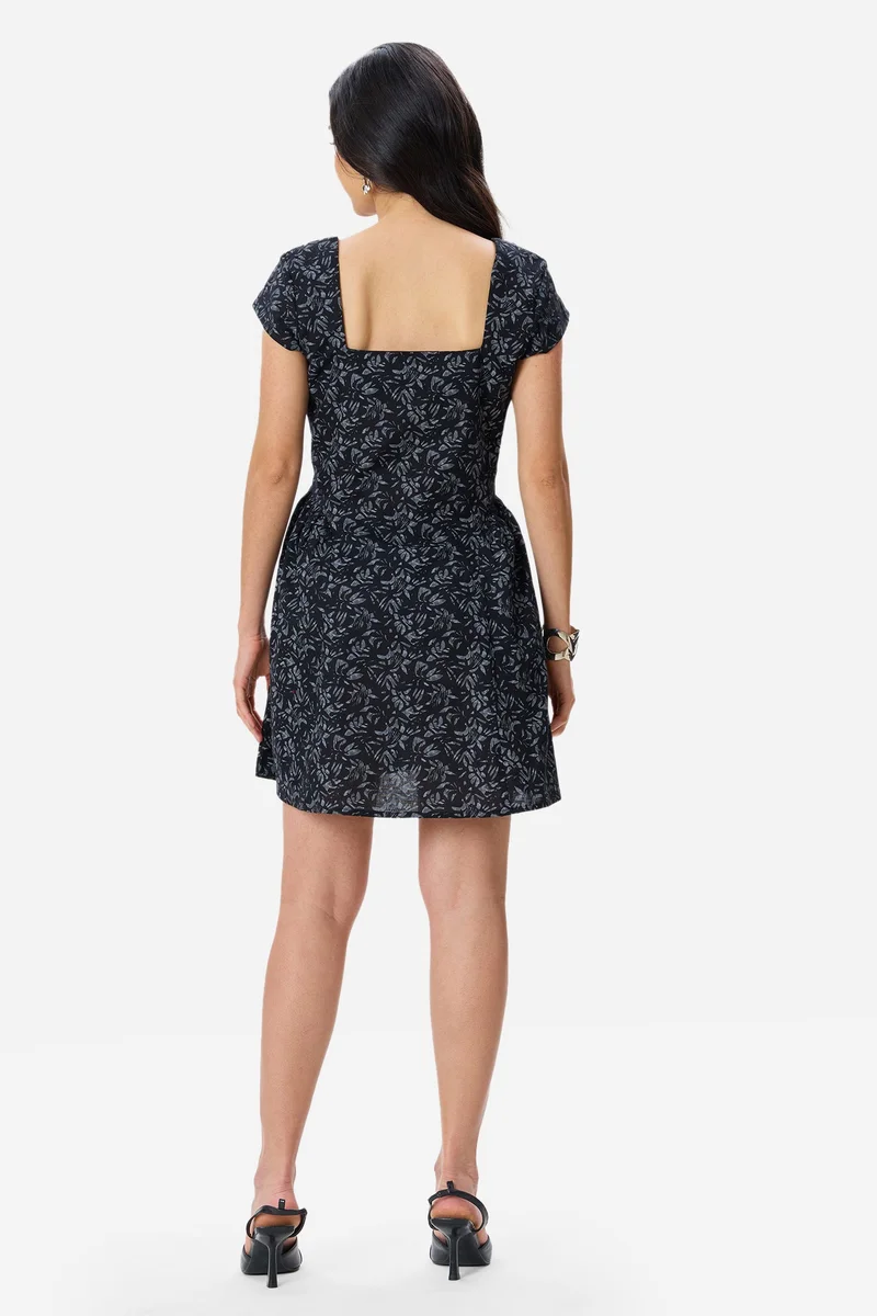 Virgio  Floral Linen Fit & Flare Gathered Mini Dress for Women for Women | Best Price UAE