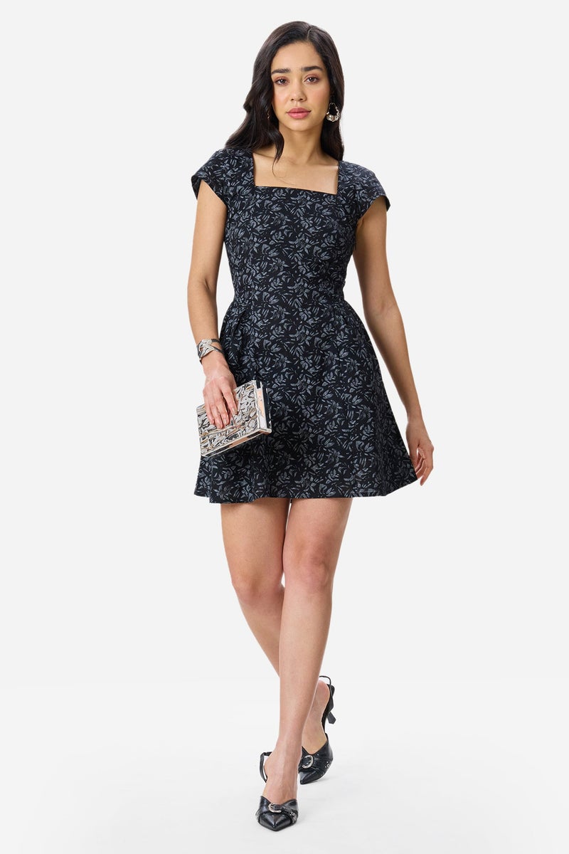 Virgio Floral Linen Fit & Flare Gathered Mini Dress for Women - Image 1