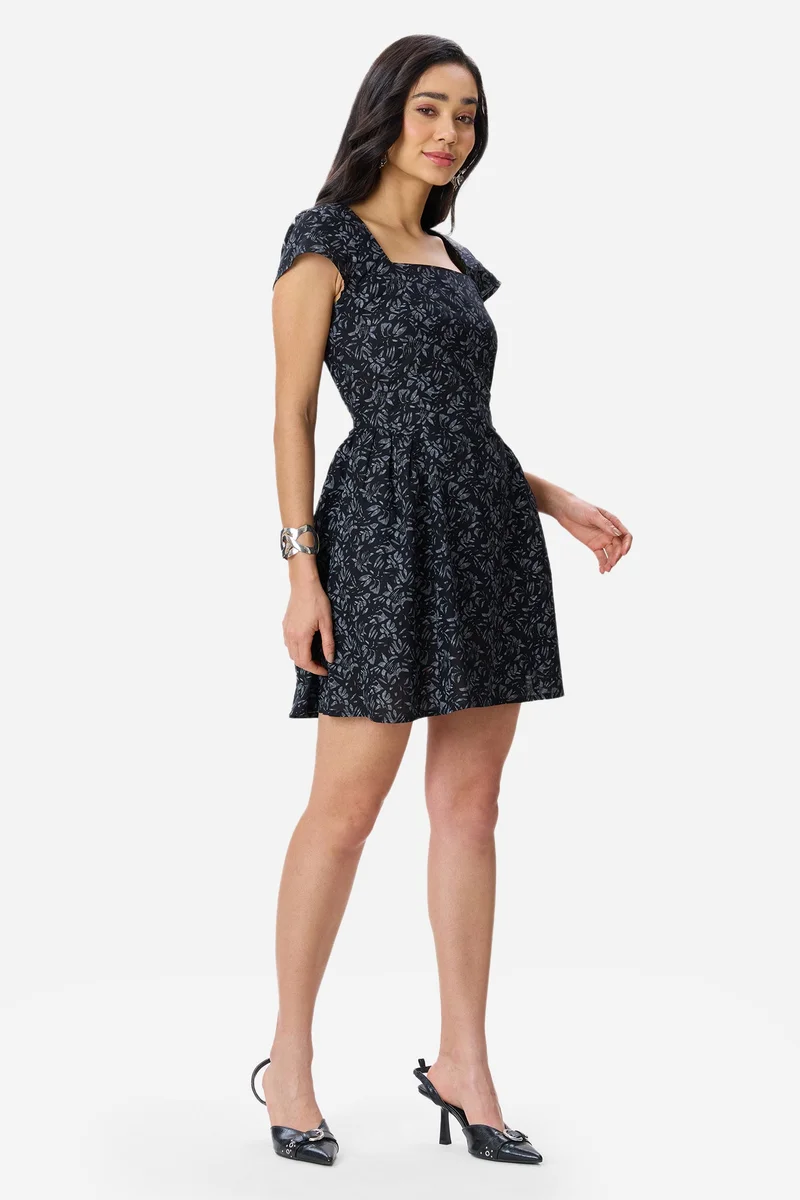 Virgio  Floral Linen Fit & Flare Gathered Mini Dress for Women for Women | Best Price UAE
