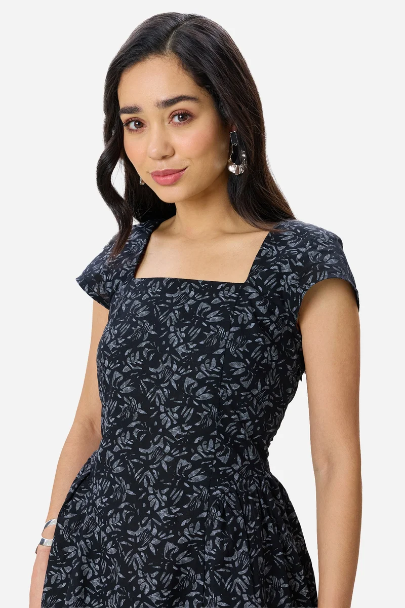 Virgio  Floral Linen Fit & Flare Gathered Mini Dress for Women for Women | Best Price UAE