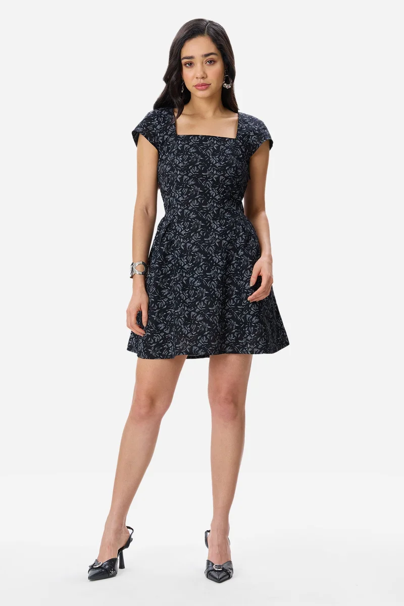 فيرجيو Floral Linen Fit & Flare Gathered Mini Dress for Women