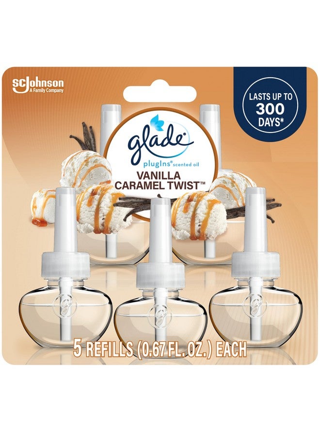 Glade عبوات إعادة تعبئة معطر الهواء من غليد، معطرة وزيوت أساسية للمنزل والحمام، لفافة فانيليا كراميل، 3.35 أونصة سائلة، 5 قطع - Image 1