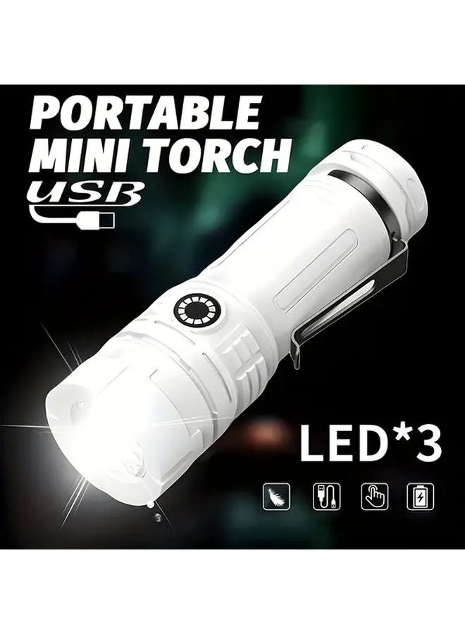 3LED USB Rechargeable Flashlight 5 Modes Hands Free Work Light Portable Emergency Torch - Image 1
