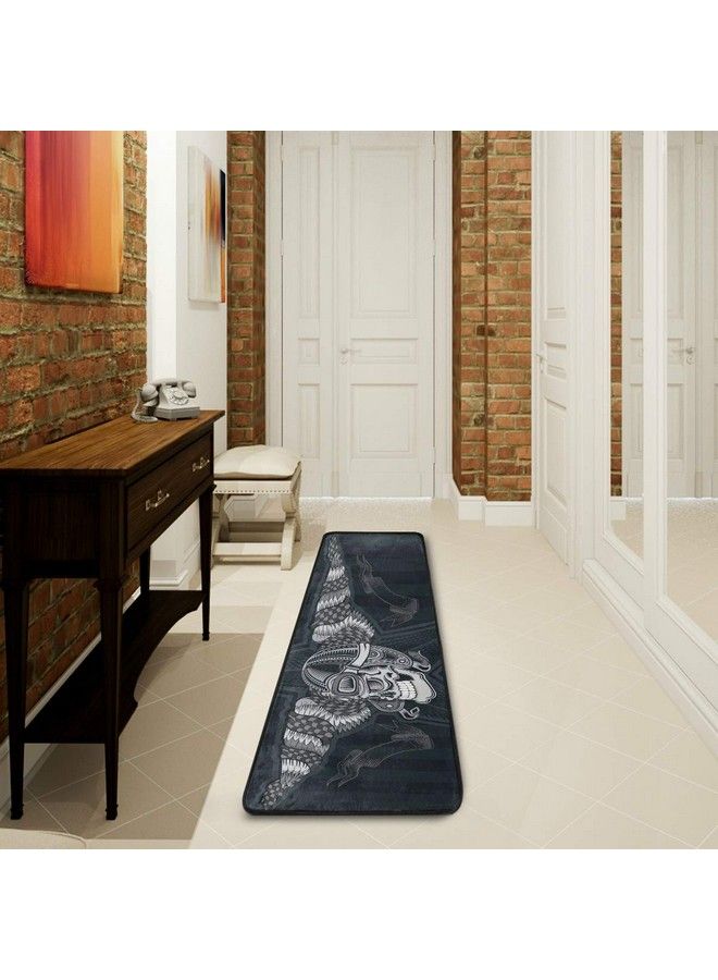 senya Skull With Vintage Motorcycle Runner Rug Floor Mat Nonskid Kitchen Rug Soft Area Rug For Bathroom Entryway Hallway Dining Living Room - Image 4