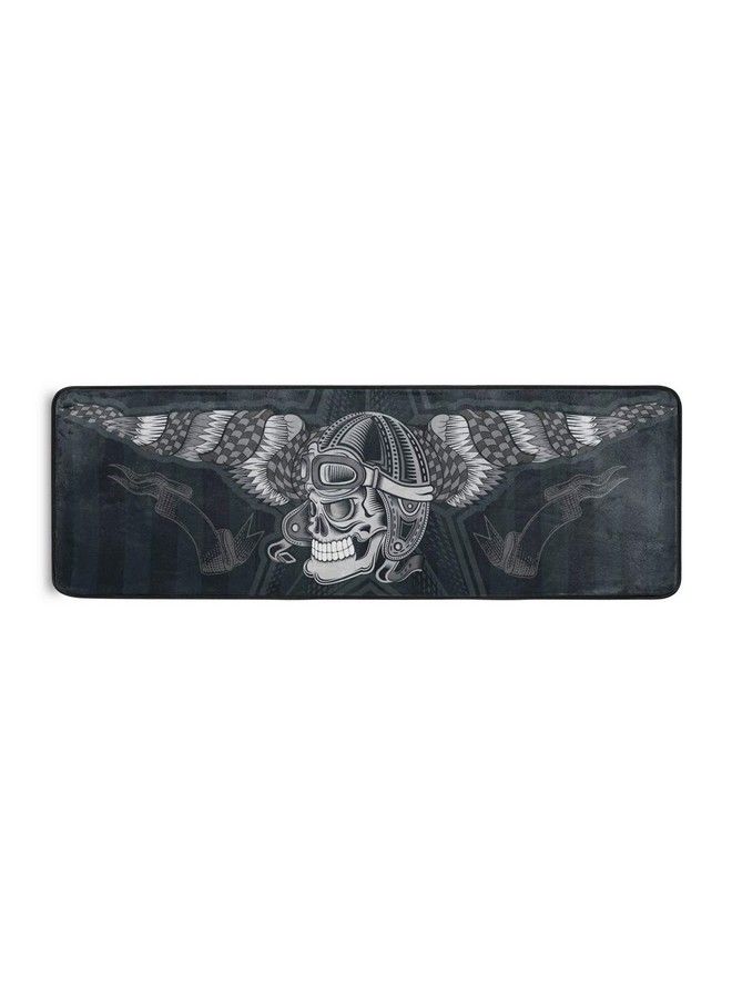 senya Skull With Vintage Motorcycle Runner Rug Floor Mat Nonskid Kitchen Rug Soft Area Rug For Bathroom Entryway Hallway Dining Living Room - Image 3