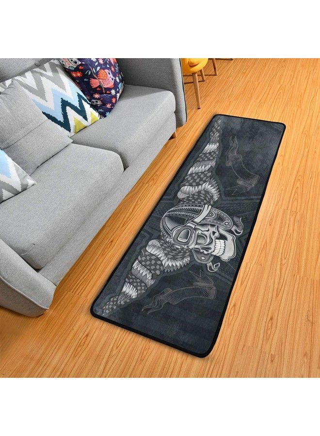 senya Skull With Vintage Motorcycle Runner Rug Floor Mat Nonskid Kitchen Rug Soft Area Rug For Bathroom Entryway Hallway Dining Living Room - Image 2
