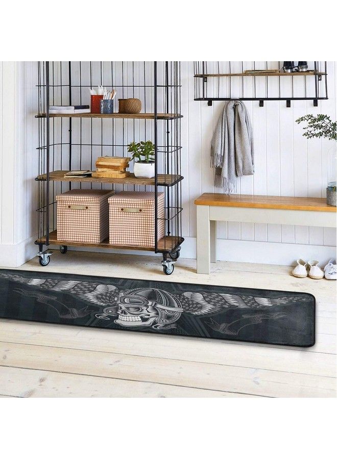 senya Skull With Vintage Motorcycle Runner Rug Floor Mat Nonskid Kitchen Rug Soft Area Rug For Bathroom Entryway Hallway Dining Living Room - Image 5