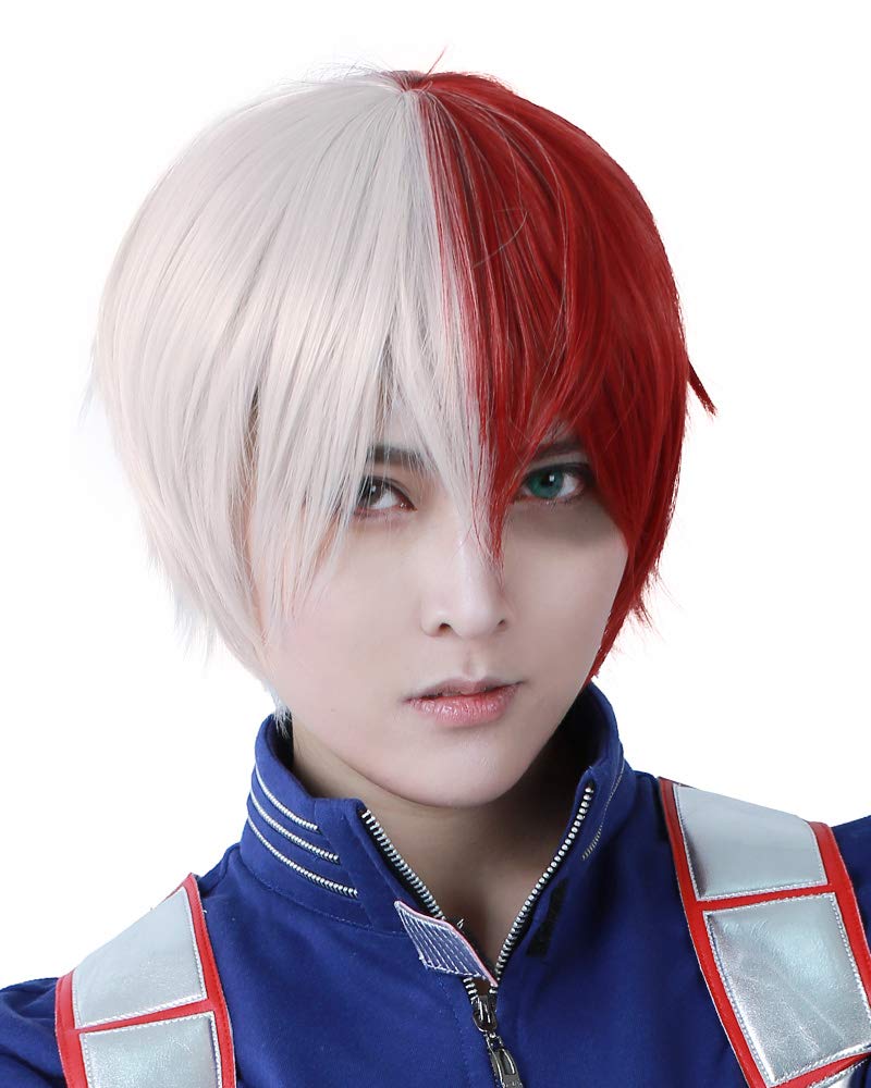 miccostumes Mens Anime Cosplay Wig Mixed Red White Short Synthetic Hair Halloween