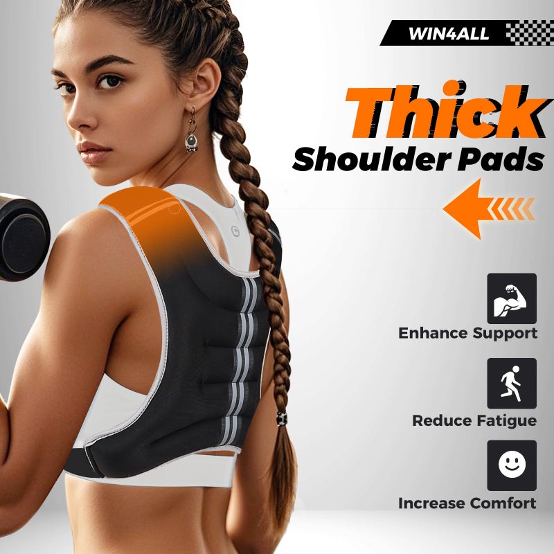 WIN4ALL Weighted Vest Men Women, 6lb/8lb/12lb/16lb/20lb Weighted Vest, Adjustable Women Weight Vest for Walking, Strength Training, Running, Fitness, Muscle Building, 12Lbs, Black - Image 3