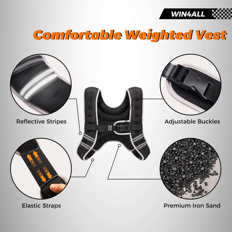 WIN4ALL Weighted Vest Men Women, 6lb/8lb/12lb/16lb/20lb Weighted Vest, Adjustable Women Weight Vest for Walking, Strength Training, Running, Fitness, Muscle Building, 12Lbs, Black - Image 5