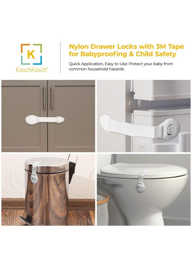 KitschKitsch 4Pcs Baby Infant Child Proofing Safety Locks Latches Door Cupboard Cabinet Fridge Drawer Locks (White) - Image 5