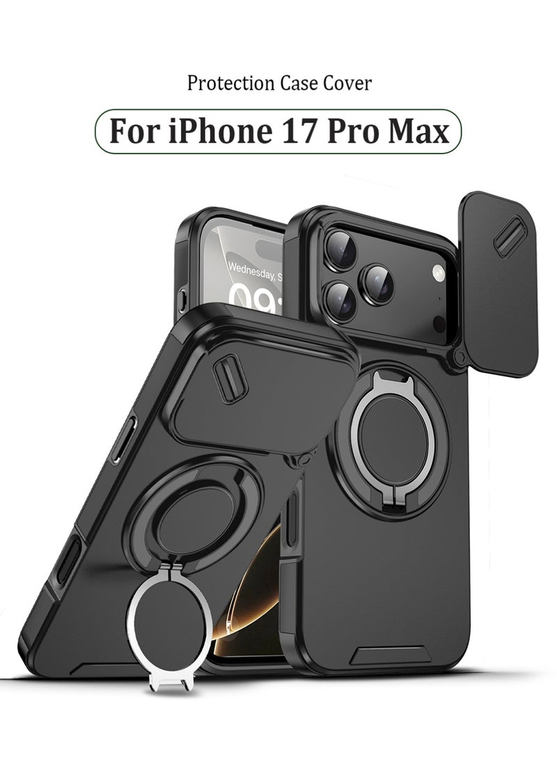 X-level iPhone 17 Pro Max Case, Designed for iPhone 17 Pro Max Cover, Heavy Duty Shockproof Protection Case Cover with Finger Ring Phone Holder and Camera Lens Protector Slide Window, Phone Protect Case Cover for iPhone 17 Pro Max Black - Image 1
