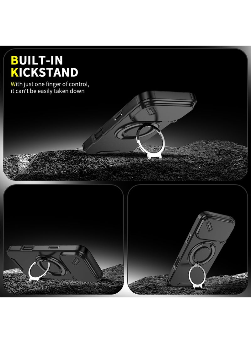 X-level iPhone 17 Pro Max Case, Designed for iPhone 17 Pro Max Cover, Heavy Duty Shockproof Protection Case Cover with Finger Ring Phone Holder and Camera Lens Protector Slide Window, Phone Protect Case Cover for iPhone 17 Pro Max Black - Image 4