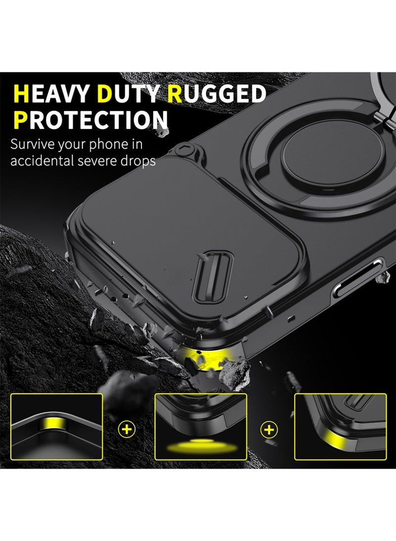 X-level iPhone 17 Pro Max Case, Designed for iPhone 17 Pro Max Cover, Heavy Duty Shockproof Protection Case Cover with Finger Ring Phone Holder and Camera Lens Protector Slide Window, Phone Protect Case Cover for iPhone 17 Pro Max Black - Image 2