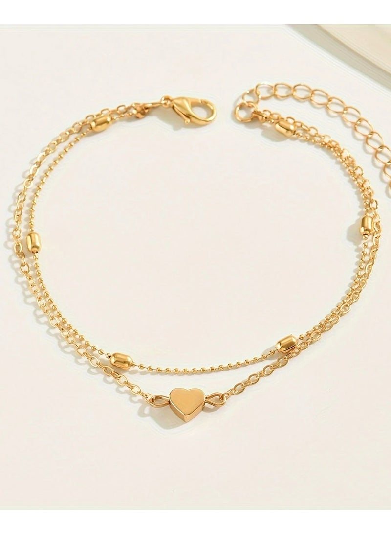 Gold-Plated Double-Layer Anklet – Boho Vintage Heart Charm Ankle Bracelet. - Image 4