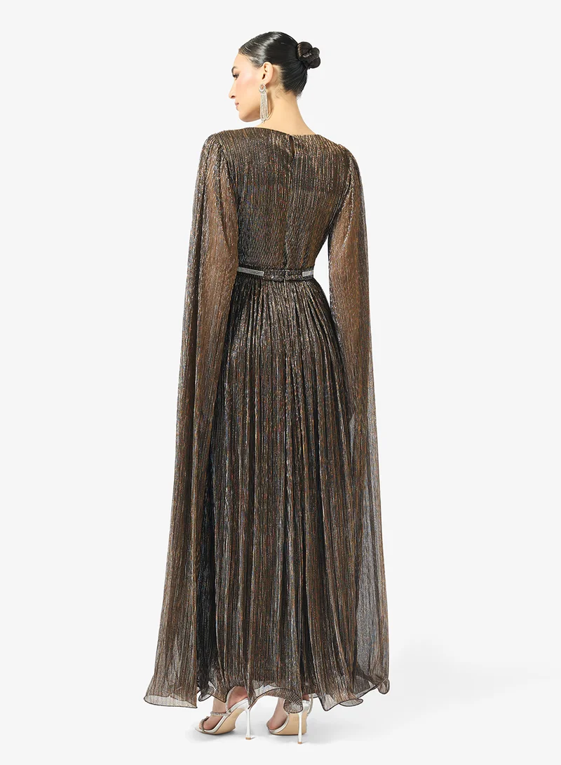 Golden Apple Plisse Chiffon Maxi Dress