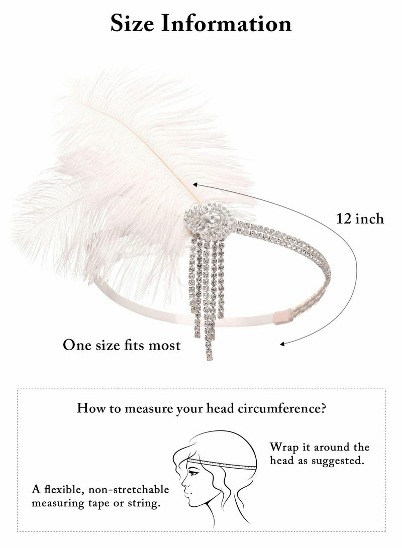 إكسفور 1920s Flapper Headband, Great Gatsby Inspired Feather Headpiece 20s Art Deco Hair Accessories Headband Party Rhinestone for Women, Ivory - Image 5