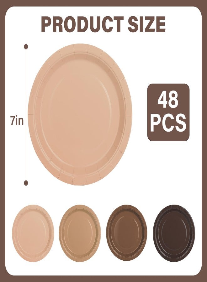 AimFun 48Pcs Brown Paper Plates Gradient Brown Party Plates 4 Colors 7”Disposable Round Dessert Plates for Birthday Holiday Thanksgiving Gathering Party Supplies - Image 2