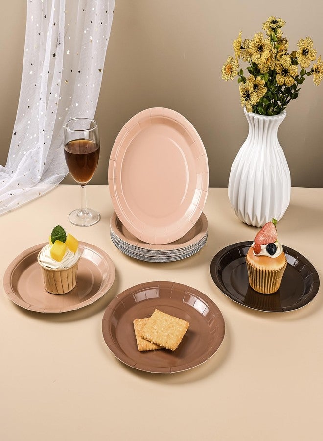 AimFun 48Pcs Brown Paper Plates Gradient Brown Party Plates 4 Colors 7”Disposable Round Dessert Plates for Birthday Holiday Thanksgiving Gathering Party Supplies - Image 5