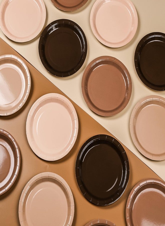 AimFun 48Pcs Brown Paper Plates Gradient Brown Party Plates 4 Colors 7”Disposable Round Dessert Plates for Birthday Holiday Thanksgiving Gathering Party Supplies - Image 4