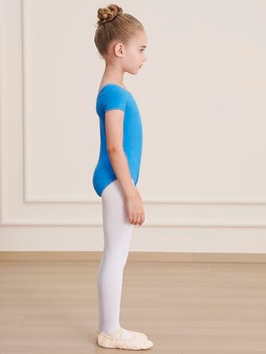 WEGETIT Gymnastics Leotards for Girls, Short Sleeves Gymnastics Ballet Leotard Toddler (Blue, 4-6 Years) - Image 4