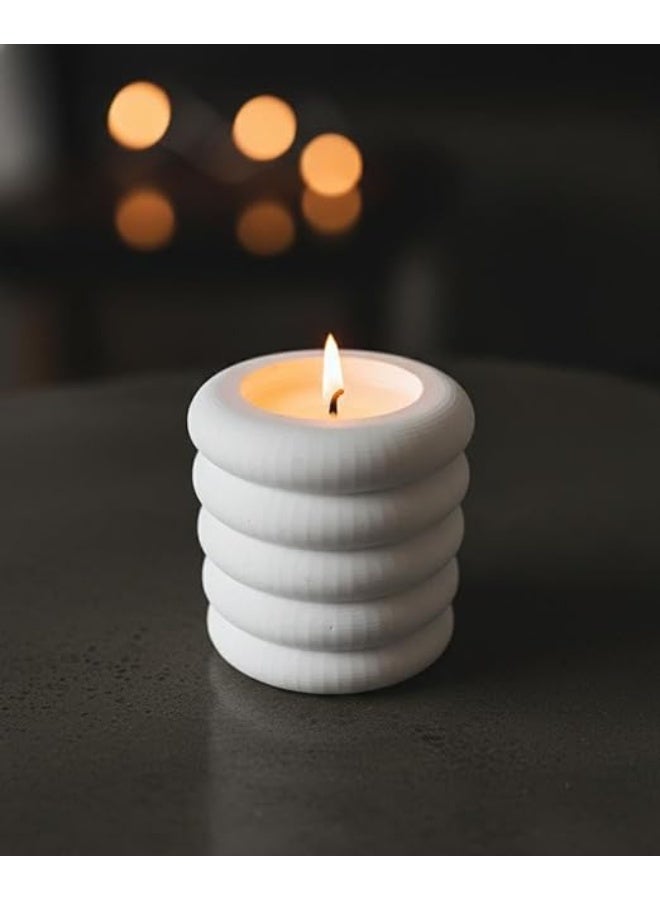 Spaceshoop Modern White Ribbed Pillar Candle Minimalist Decorative Scented Candle for Home Decor Office Desk and Gifting - Image 3