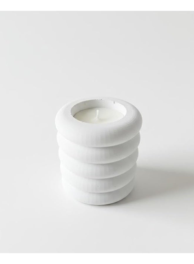 Spaceshoop Modern White Ribbed Pillar Candle Minimalist Decorative Scented Candle for Home Decor Office Desk and Gifting - Image 1