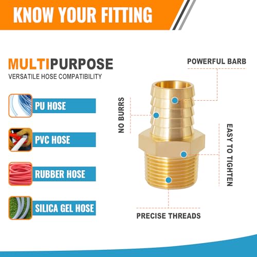 SUNGATOR 1/4 Inch Hose Barb Fittings, Brass Air Hose Fittings, 1/4'' Male NPT Pipe Thread to 1/4 Inch Barb End Pipe Adapter, 1/4'' Brass Air Line Repair Kit for Compressor, 4 Pack - Image 5