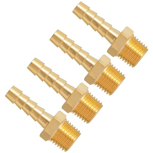 SUNGATOR 1/4 Inch Hose Barb Fittings, Brass Air Hose Fittings, 1/4'' Male NPT Pipe Thread to 1/4 Inch Barb End Pipe Adapter, 1/4'' Brass Air Line Repair Kit for Compressor, 4 Pack - Image 1