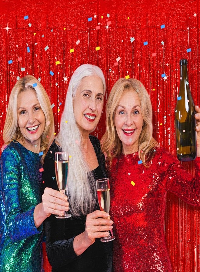 K.E.J. Tinsel Curtain Backdrop Red Birthday Party Decorations 2 Packs Glitter Foil Fringe Curtain Decor Streamers Photo Booth for Christmas Wedding Halloween Graduation - Image 2