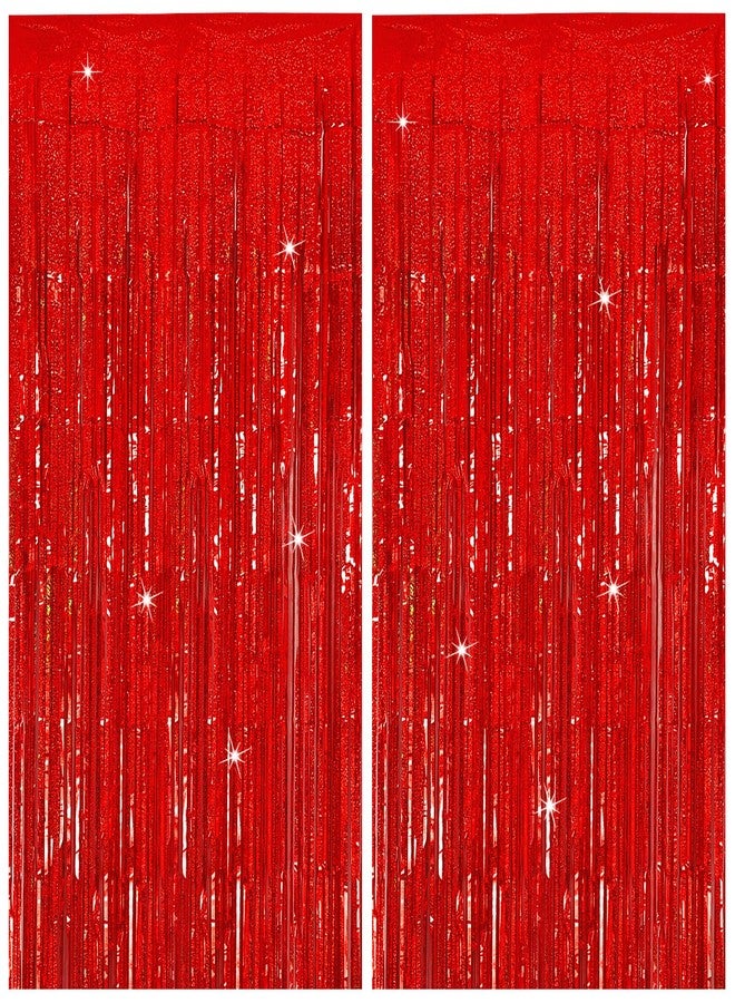 K.E.J. Tinsel Curtain Backdrop Red Birthday Party Decorations 2 Packs Glitter Foil Fringe Curtain Decor Streamers Photo Booth for Christmas Wedding Halloween Graduation - Image 1