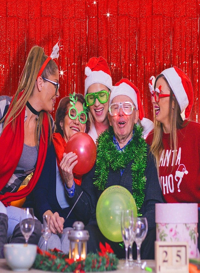 K.E.J. Tinsel Curtain Backdrop Red Birthday Party Decorations 2 Packs Glitter Foil Fringe Curtain Decor Streamers Photo Booth for Christmas Wedding Halloween Graduation - Image 3