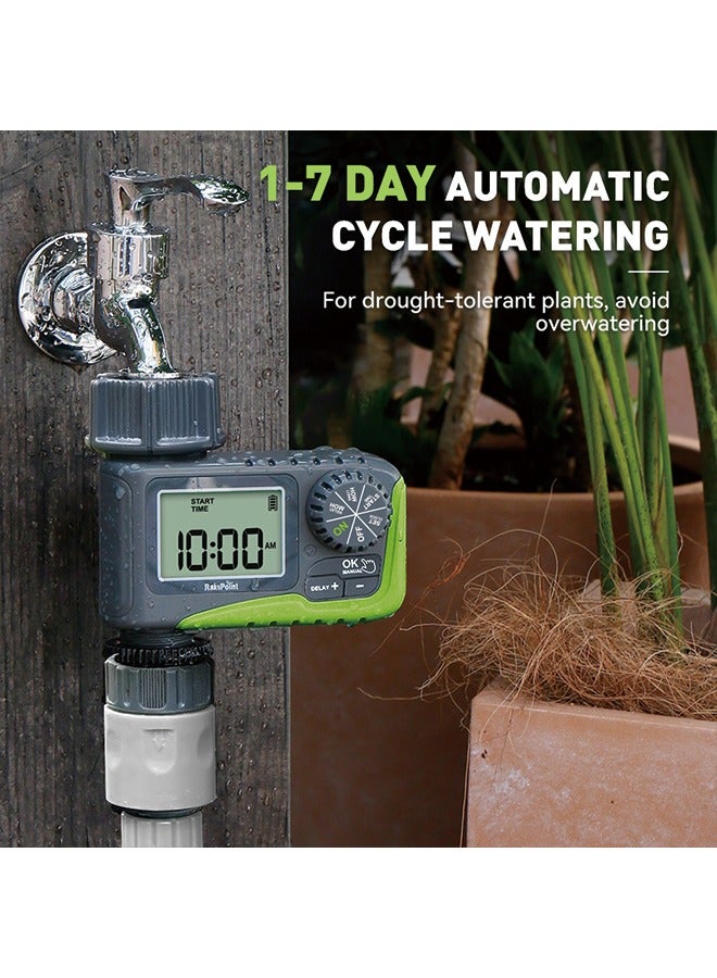 مؤقت رش RAINPOINT، مؤقت مائي قابل للبرمجة لخرطوم الحدائق، مؤقت خرطوم رطب خارجي مع تأخير للمطر/يدوي/نظام ري تلقائي، مؤقت ري رقمي للفناء، العشب، 1 مخرج - Image 5