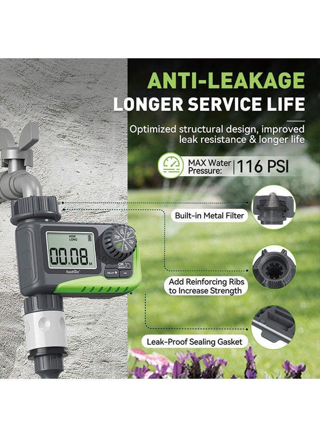 مؤقت رش RAINPOINT، مؤقت مائي قابل للبرمجة لخرطوم الحدائق، مؤقت خرطوم رطب خارجي مع تأخير للمطر/يدوي/نظام ري تلقائي، مؤقت ري رقمي للفناء، العشب، 1 مخرج - Image 3