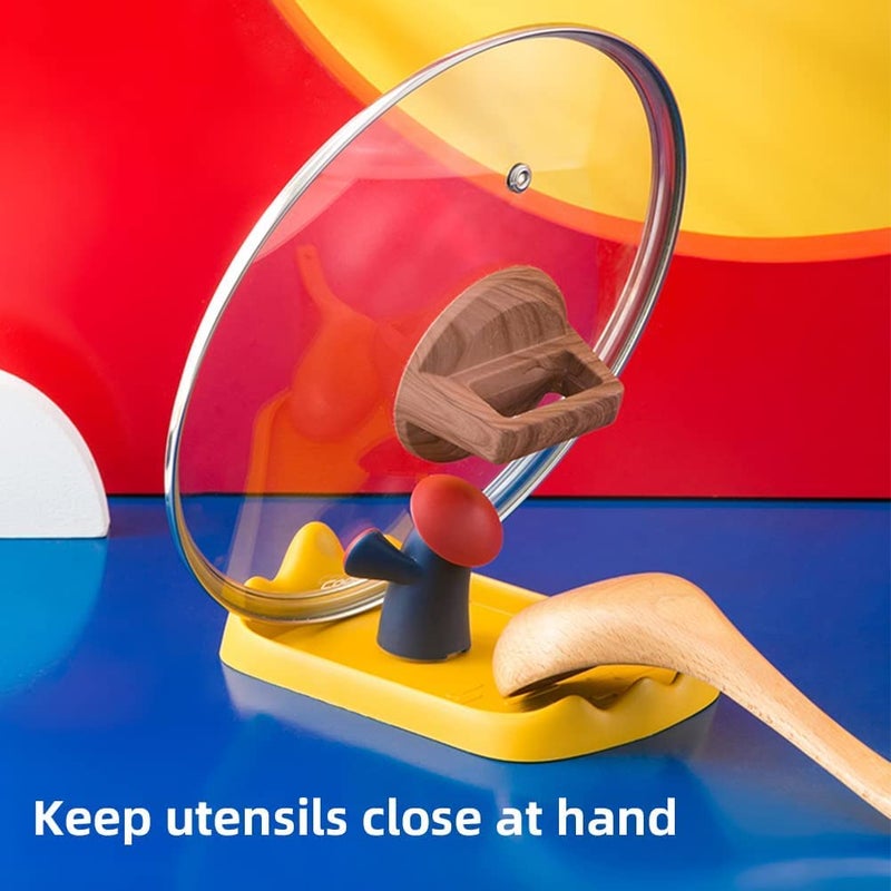 UNIQUE CART UNIQUE CART® Space Saving Small Lid Rest Detachable Cute Mushroom Ladle Rest Spatula Holder Coffee Spoon Rest Kitchen Utensil Holder Spoon Rest with Pot Lid Holder for Kitchen Counter (Yellow)  - Image 5