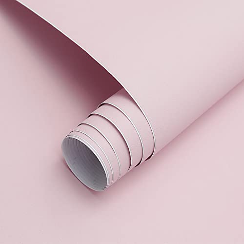 HeloHo Solid Light Pink Wallpaper 394"X15.7" Matte Textured Contact Wallpaper Peel and Stick Modern Self Adhesive Removable Wallpaper Waterproof Paper for Living Room Bedroom Decor - Image 1